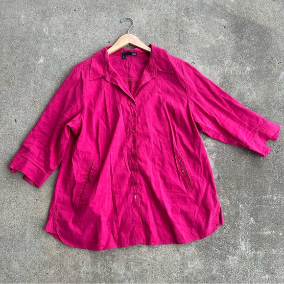 Eileen Fisher Tops - Eileen Fisher Vibrant Pink Button Up Linen Blouse Plus Size 1X